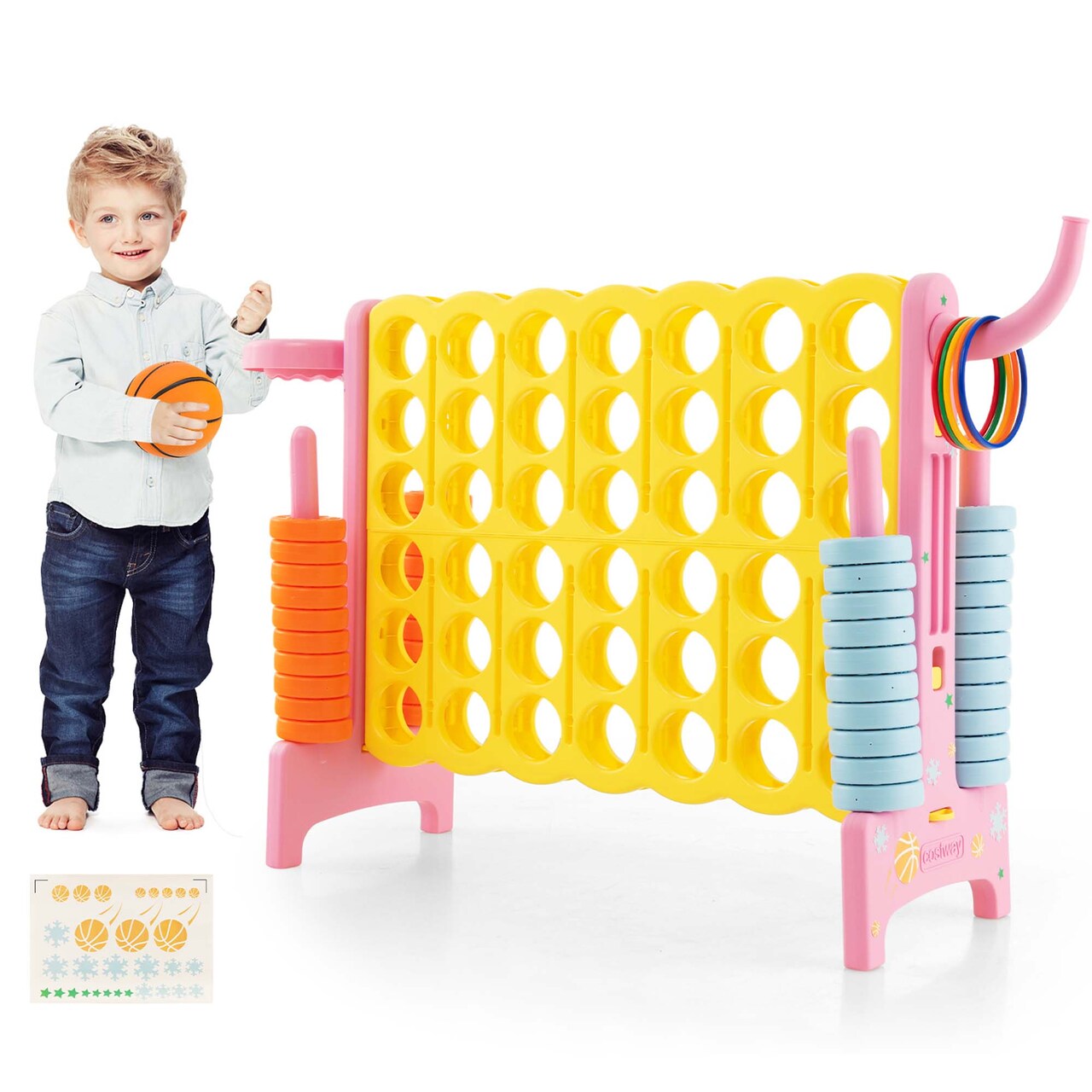 Costway Jumbo 4-to-Score 4 in A Row Giant Game Set with Stickers for Kids Adults Family Fun Red/Yellow